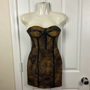 Apocalyptic Women’s 3D Textured Faux Leather/Sequins Body-con Mini Dress, Size S